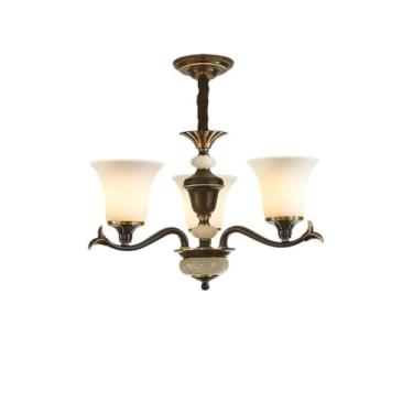 Imagem de Luminária pendente retrô americana toda em cobre - Design simples e elegante | Ideal para sala de estar, sala de jantar, casas de campo e duplexes, com detalhes em jade | Zhongshan Lighting