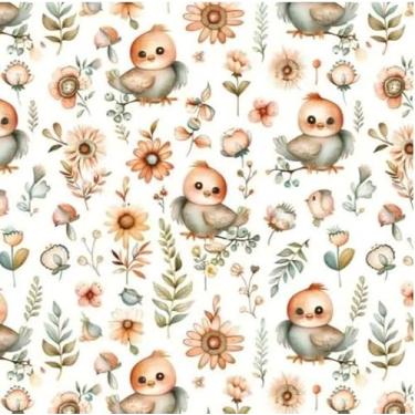 Imagem de Tecido Tricoline Digital Fernando Maluhy Pássaros e flores 50 x 150 cm