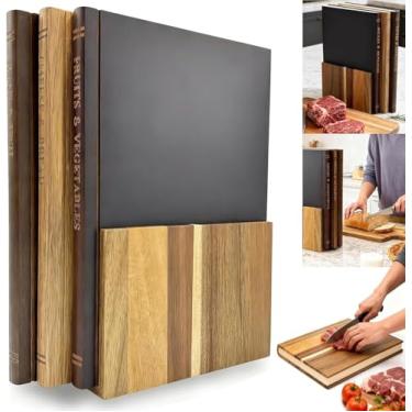 Imagem de Conjunto de tábua de corte de madeira em forma de livro