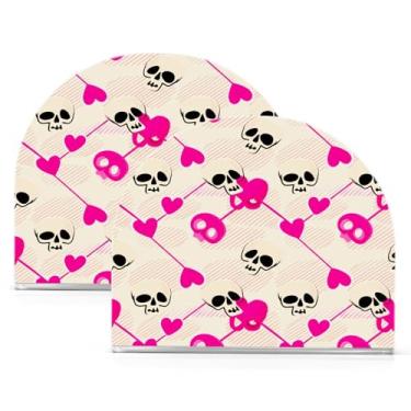 Imagem de Wassud Caveiras com corações porta-guardanapos de acrílico, dispensador de guardanapos de papel moderno em forma de U para mesa, cozinha, sala de jantar, bancada 2 peças (comporta 50-60 guardanapos)