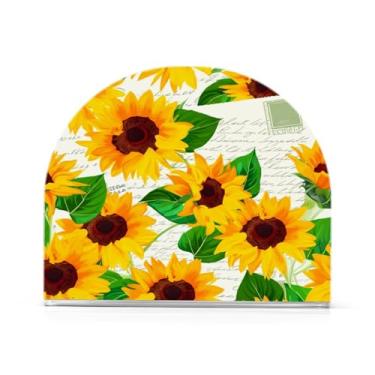 Imagem de Qilmy Porta-guardanapos de girassóis vibrantes, porta-guardanapos de acrílico transparente para mesa, suporte de guardanapo de coquetel de papel de seda para cozinha, dispensador de guardanapos de