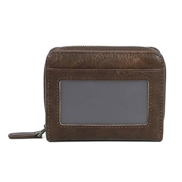 Imagem de Carteira fina feminina pequena de couro com porta-cartão de crédito minimalista com bolso frontal com porta-moedas e bolsas, Caqui, Minimalismo