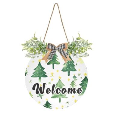 Imagem de YETTASBIN Placa de boas-vindas para árvore de Natal, placa de parede à prova d'água, guirlanda decorativa de alpendre para inauguração de casa, quintal, jardim, decoração de férias, 30 x 30 cm