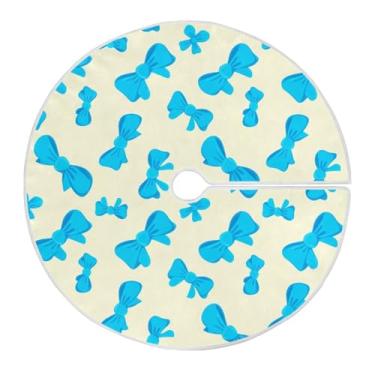 Imagem de Wassud Saia para árvore de Natal com laços seguros, laços de 90 cm, tapete de árvore de Natal festivo azul creme para festas de ano novo, decoração de casa