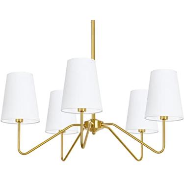Imagem de Lustre moderno de 5 luzes, luminária de teto pendente clássica para sala de jantar, lustre de 30/76 cm com base E14, luminária suspensa para sala de estar, corredor e quarto, altura ajustáve
