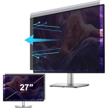 Imagem de Hoktods Filtro de tela de privacidade para computador suspenso de acrílico de 68 cm, escudo de privacidade removível compatível com monitor widescreen 16:9, protetor de tela antirreflexo, antiluz azul