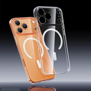 Imagem de Capa magnética para iPhone 17 e 16 Pro Max, capa transparente amarelada para iPhone 17 Pro, capa fina para carregador sem fio, para iPhone 15 Pro.