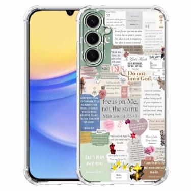 Imagem de mehidpur Citações Cristãs Estética Vintage Jesus Versículo da Bíblia Padrão Colagem, Capa Amortecedora TPU Macio para Samsung Galaxy A15, #2