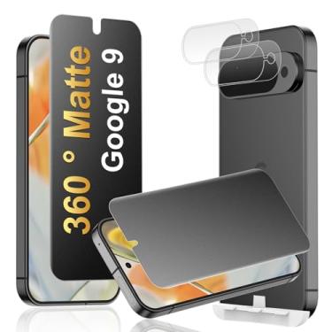 Imagem de JEHOO [Pacote com 2 + 2] Protetor de tela de privacidade fosco de 4 vias 360° para Google Pixel 9 com protetor de lente de câmera, compatível com sensor de impressão digital, película adesiva flexível
