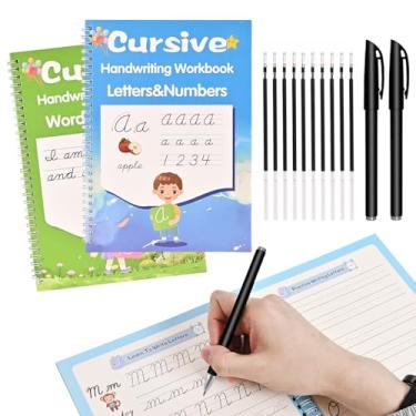 Imagem de AALGO Caderno cursivo de escrita cursiva, prática de escrita com ranhuras mágicas para crianças e iniciantes, aprenda a caligrafia cursiva com letras, palavras e frases