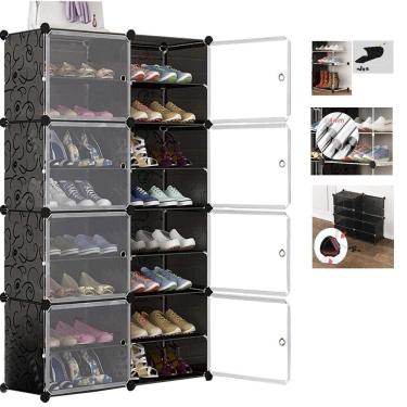 Imagem de Sapateira Dupla Gigante Armario Modular Ajustavel Organizador 16 Prateleiras Porta Sapatos Brinquedos Roupas Grande 32 P