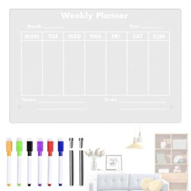 Imagem de Escrivaninha de planejador de acrílico - branco apagável em acrílico transparente,de mesa com marcadores de 6 cores e lista de afazeres para quarto, escrivaninha, casa, escola
