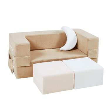 Imagem de Elftopia Sofá infantil modular, poltrona de espuma para crianças, conjunto de sofá de pelúcia conversível para crianças, sofá-cama dobrável (cor clássica)