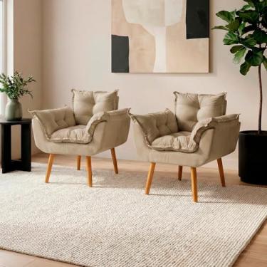 Imagem de Kit 2 Poltronas Alice Para Sala Decorativas Cadeiras Confortáveis Para Sala De Espera Recepção Consultório Escritório Manicure Pé Castanho - Clique & Decore (Nude)