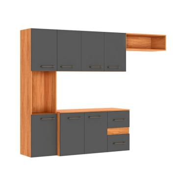 Imagem de Cozinha Compacta Suspensa Mila 7 Portas 2 Gavetas Cinamomo e Grafite
