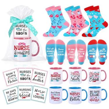 Imagem de Capoda 6 conjuntos de presentes de agradecimento de enfermeira canecas de café a granel 340 g com meias engraçadas etiquetas de agradecimento fitas sacos de celofane para mulheres presente de Natal