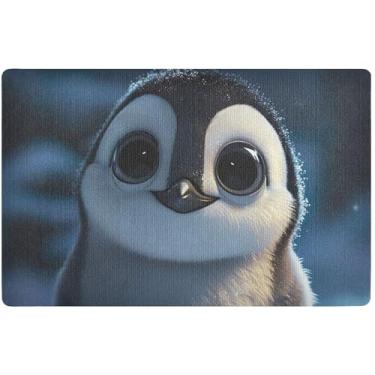 Imagem de TSENQUE Tapete de porta personalizado fofo pinguim olhos grandes Halloween grande tapete engraçado de boas-vindas, tapete de entrada lavável para casa, 81 cm x 50 cm