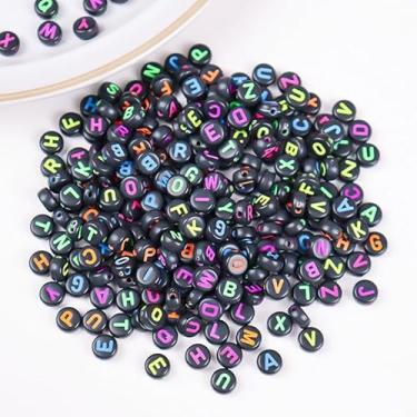 Imagem de Conjunto de contas coloridas do alfabeto de 4 × 7 mm - contas de acrílico para pulseiras, chaveiros, joias soltas para fabricação de joias (preto + colorido)