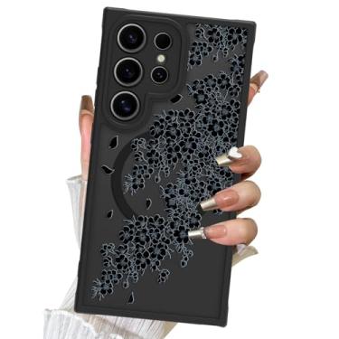 Imagem de DOTARA Capa magnética para Samsung Galaxy S24 Ultra, compatível com Magsafe estampa floral de flor preta translúcida fosca à prova de choque capa de telefone fina para mulheres e meninas, flor de