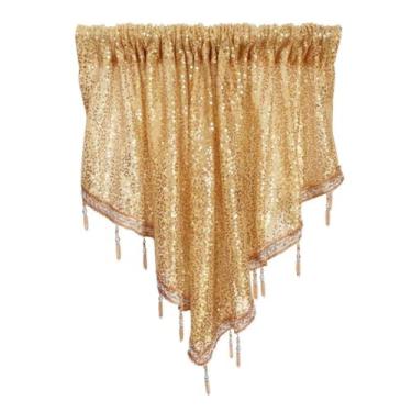 Imagem de Cortina de saia transparente triangular, cortina transparente com contas de janela com borla, cortinas de voile transparentes, bolso de haste, cortinas de janela curta para cozinha, sala de estar