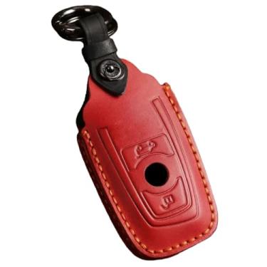 Imagem de Conjunto de capa de chave de carro de couro feito à mão compatível com BMW 520 F10 F30 F18 118i 320i 1 3 5 7 Series X3 F25 X4 M3 M5 Acessórios para chaveiro(A Type red)