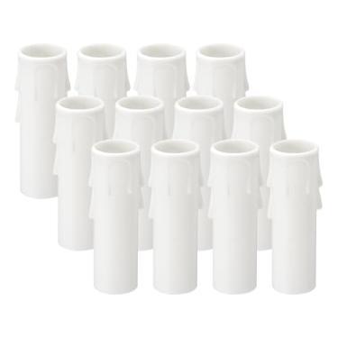 Imagem de PATIKIL Capas de vela de 6 cm de altura, 12 peças de plástico E12 capas de soquete de vela de gotejamento para velas de gotejamento Suporte de base de luz para lâmpadas de vela de cristal, branco