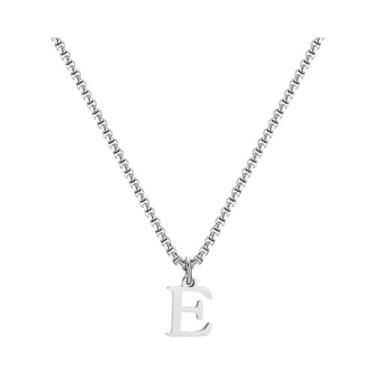 Imagem de Colar Masculino De Aço Inoxidável Prata Com Pingente De Letra A-Z E Co