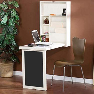 Imagem de Mesa dobrável na parede, mesa de trabalho com área de armazenamento, bloco dobrável, economia de espaço, dobrável, mesa conversível, multifuncional, computador, escrita, jantar
