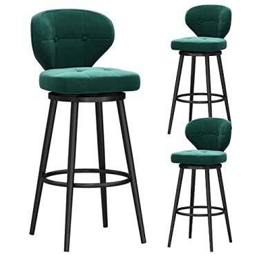 Imagem de Banquetas de bar com altura de bar, conjunto de 3 bancos de bar modernos, cadeiras de bar de veludo com encosto de cozinha, bancos de ilha para casa, bar, sala de jantar