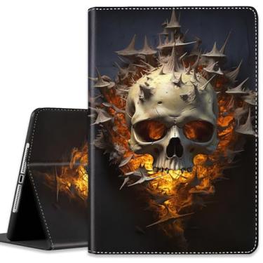 Imagem de Capa para iPad (A16) 11ª geração de 11 polegadas (2025), para iPad 10ª geração de 10,9 polegadas (2022), capa leve à prova de choque com hibernar/despertar automático, caveira de chama