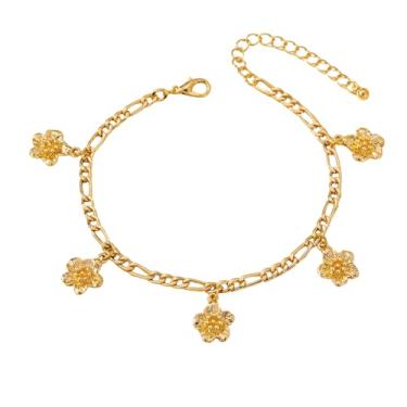 Imagem de Tornozeleiras femininas com pingente de flores delicadas banhadas a ouro floral, corrente de elos e tornozeleiras, moda vintage, verão, praia, pé, joias modernas, ajustáveis
