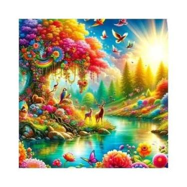 Imagem de Kit De Pintura Em Diamante 5D Árvore Lago Cervo Pássaro Flor Mosaico D