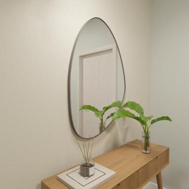 Imagem de Espelho Orgânico 115cm x 70cm E02 Moldura Couro Café Luxo Quarto Decor