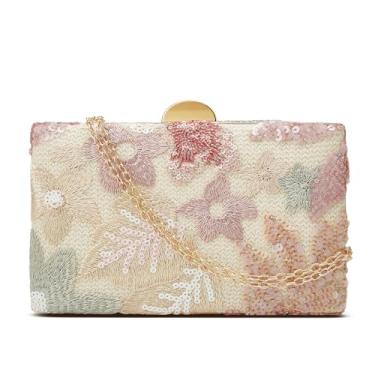 Imagem de Bolsa clutch de lantejoulas para mulheres, bordado floral de lantejoulas para noite com contas, mini bolsa transversal para festa de casamento, rosa