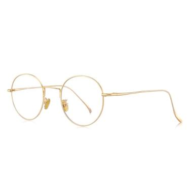 Imagem de Armações de óculos redondas chiques para mulheres, armação de metal retrô, moderna, diária, leve, confortável, perfeita como armação de lentes transparentes, Dourado, Lens Width: 50 Millimeters