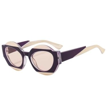 Imagem de Óculos de Sol Retrô Oval Bicolor Feminino Moda Lentes Transparentes Degradê UV400 Masculino Punk Leopardo (Roxo Champagne)