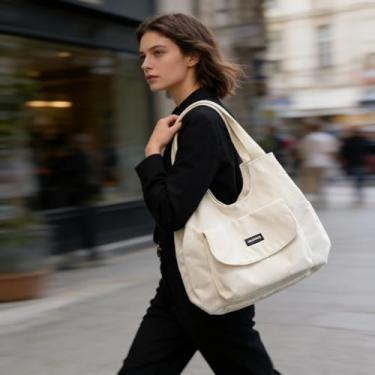 Imagem de Bolsa branca média, textura de veludo cotelê, bolsa tiracolo fofa, leve e elegante para mulheres, saídas diárias, recados, hangout