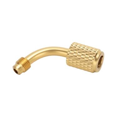 Imagem de MEASUREMAN Acoplador rápido de baixa perda de latão 1/10.2 cm alargador macho × 5/40.6 cm fêmea 90 graus para refrigerante HVAC, condicionadores de ar de sistema dividido