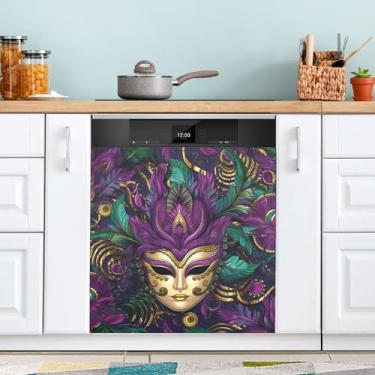 Imagem de ATTX Máscara Mardi Gras capa magnética para lava-louças | Adesivo decorativo de eletrodomésticos de 58 x 66 cm para armários domésticos e eletrodomésticos (94)