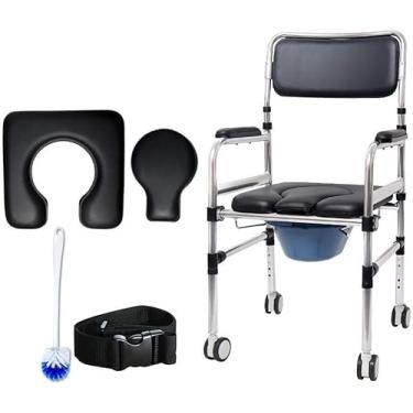 Imagem de Cômoda de cabeceira, cômoda de cabeceira, cômodas, cadeira de cabeceira para vaso sanitário com rodas, cadeira de chuveiro com assento de vaso sanitário acolchoado