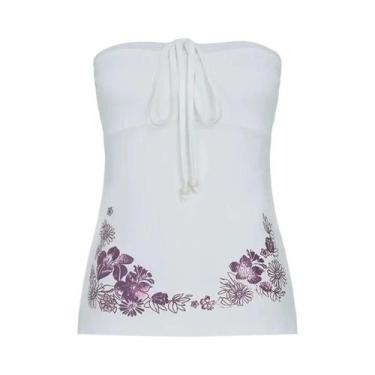 Imagem de Top Camisola Sem Alças Feminina Com Laço E Estampa Estilo Verão Para F