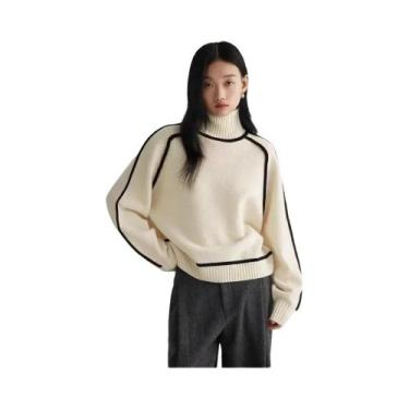 Imagem de Moletom Elegante Feminino De Tricô Com Gola Alta E Manga Longa, Suéter