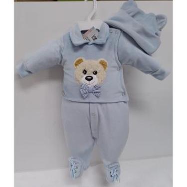 Imagem de Macacão Plush Luxo Bebê Menino Inverno Touca LessaKids B9204-Masculino