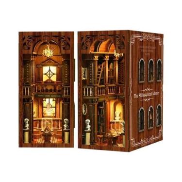 Imagem de Estante De Livros Miniatura De Madeira Para Casa De Bonecas Com Luz, K
