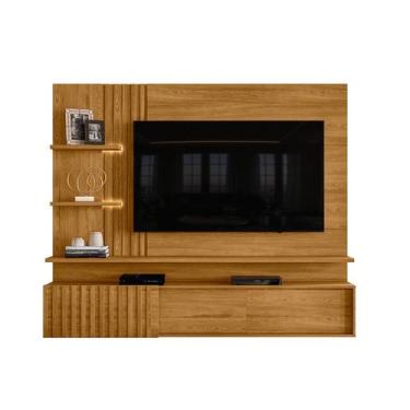 Imagem de Painel C/ Rack Bancada Sala Estar TV Até 65 Polegadas 2 Fitas LED 2 Po