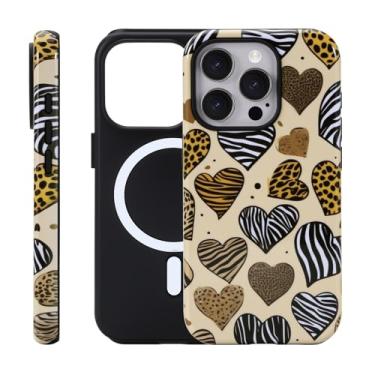 Imagem de Fourmor Capa para iPhone 16 Pro - Carregamento sem fio para MagSafe, capa externa rígida de policarbonato + capa protetora interna de TPU macio à prova de choque, padrão de coração de camuflagem