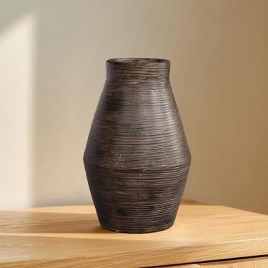Imagem de Wancetang Vaso de cerâmica rústico – vasos texturizados para casa de fazenda, vaso de mesa central de 25 cm para sala de estar, banheiro, prateleira, cozinha, decoração, neutro, decorações de lareira
