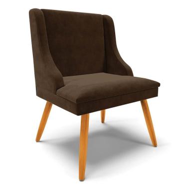 Imagem de Cadeira Estofada Para Sala De Jantar Pés Palito Lia Suede Marrom - Ibiza
