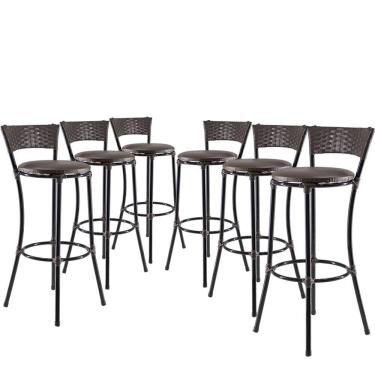 Imagem de Jogo Com 6 Banquetas Alta Forts Fibra Uv Bancada, área Goumert, Bar, Piscina, Balcão, Marrom Floral