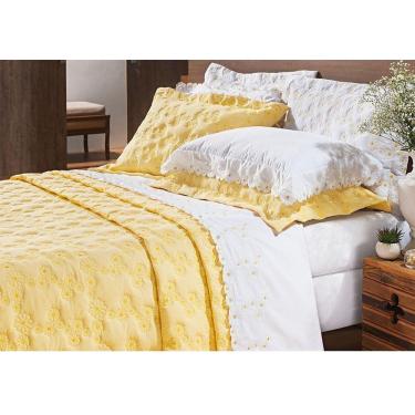 Imagem de Kit Cobre Leito Casal 03 Peças Bordado Nuance Amarelo